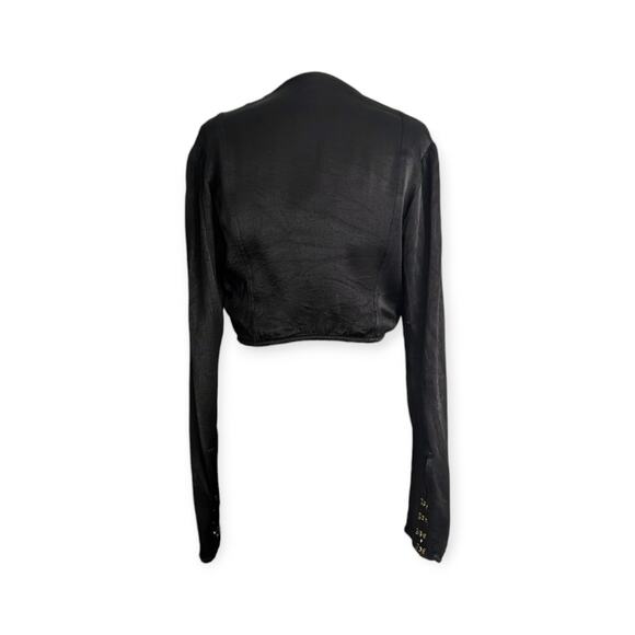 Free People black satin cropped hook & Eye blouse - Picture 3 of 10